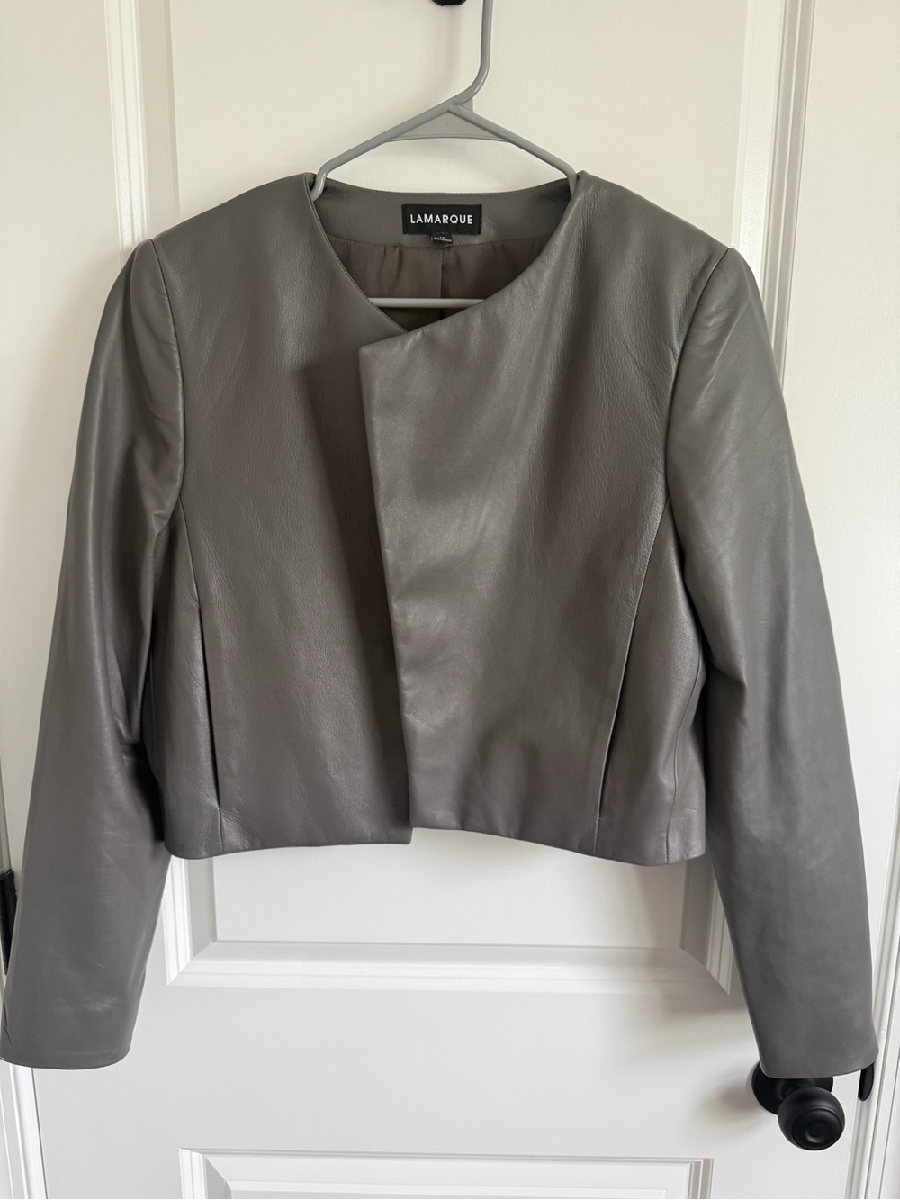 Lamarque Gray Cropped Leather Jacket